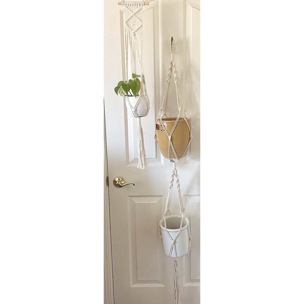 Lot Of 2 Macrame 1 Double Tier Plant Hanger 1 Single Boho Pots Not Included Boho